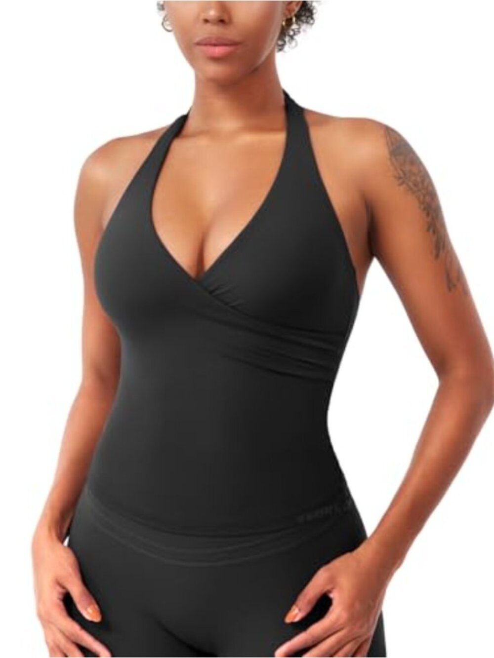 Women's Halter Tank Top with Built-In Bra, Removable Pads, Backless Strappy Gym